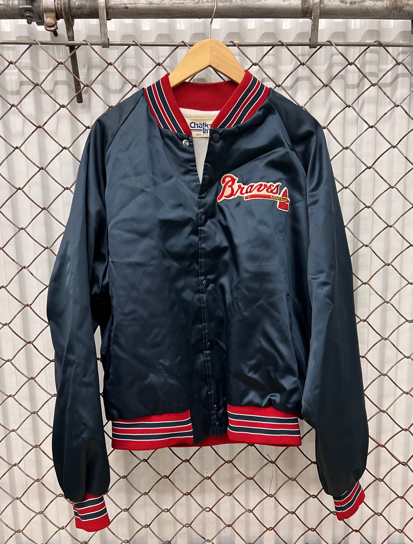 Vintage 90s Atlanta Braves Chalk Line Satin Bomber Jacket