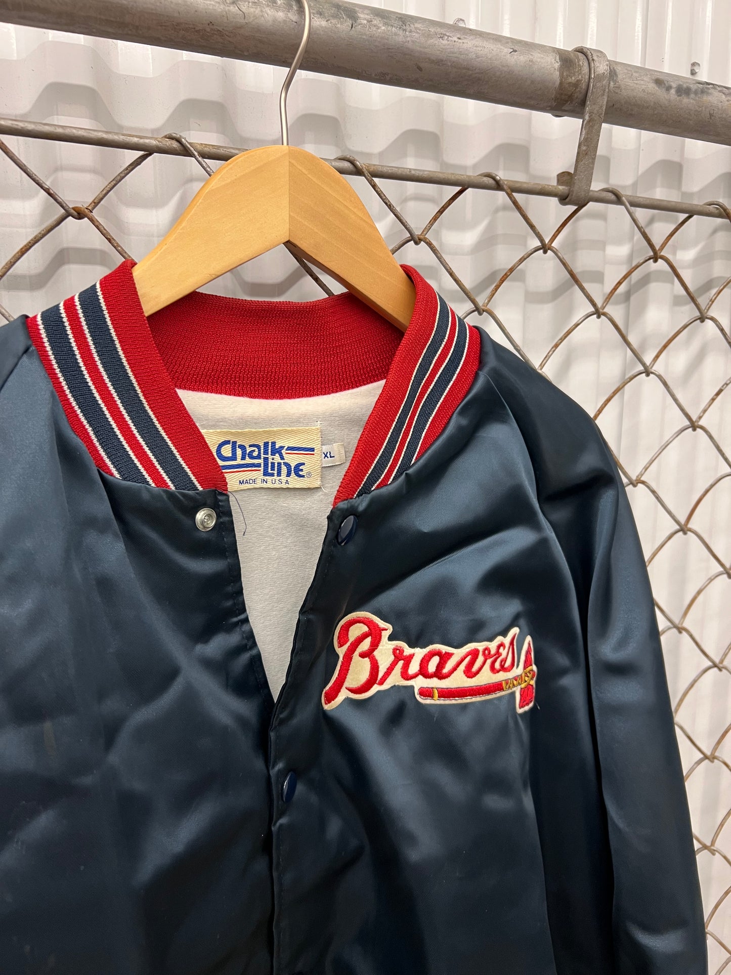Vintage 90s Atlanta Braves Chalk Line Satin Bomber Jacket