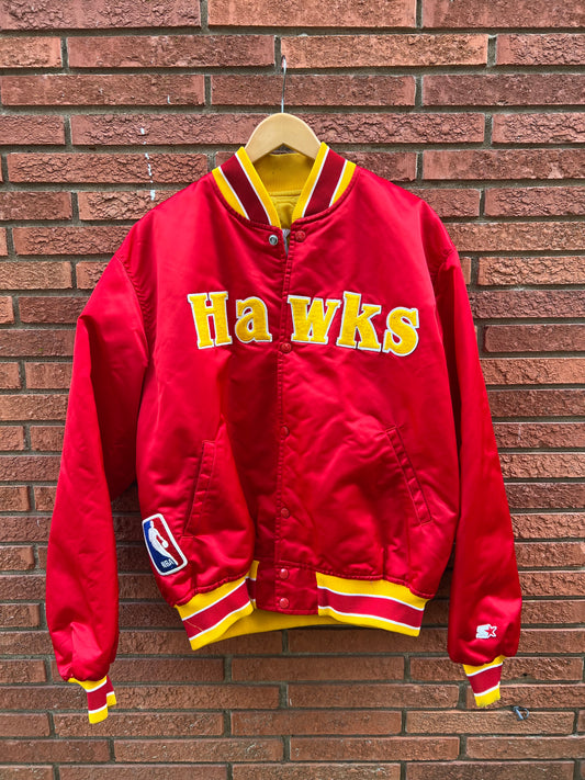 Vintage 80s Starter Satin Atlanta Hawks Bomber Jacket