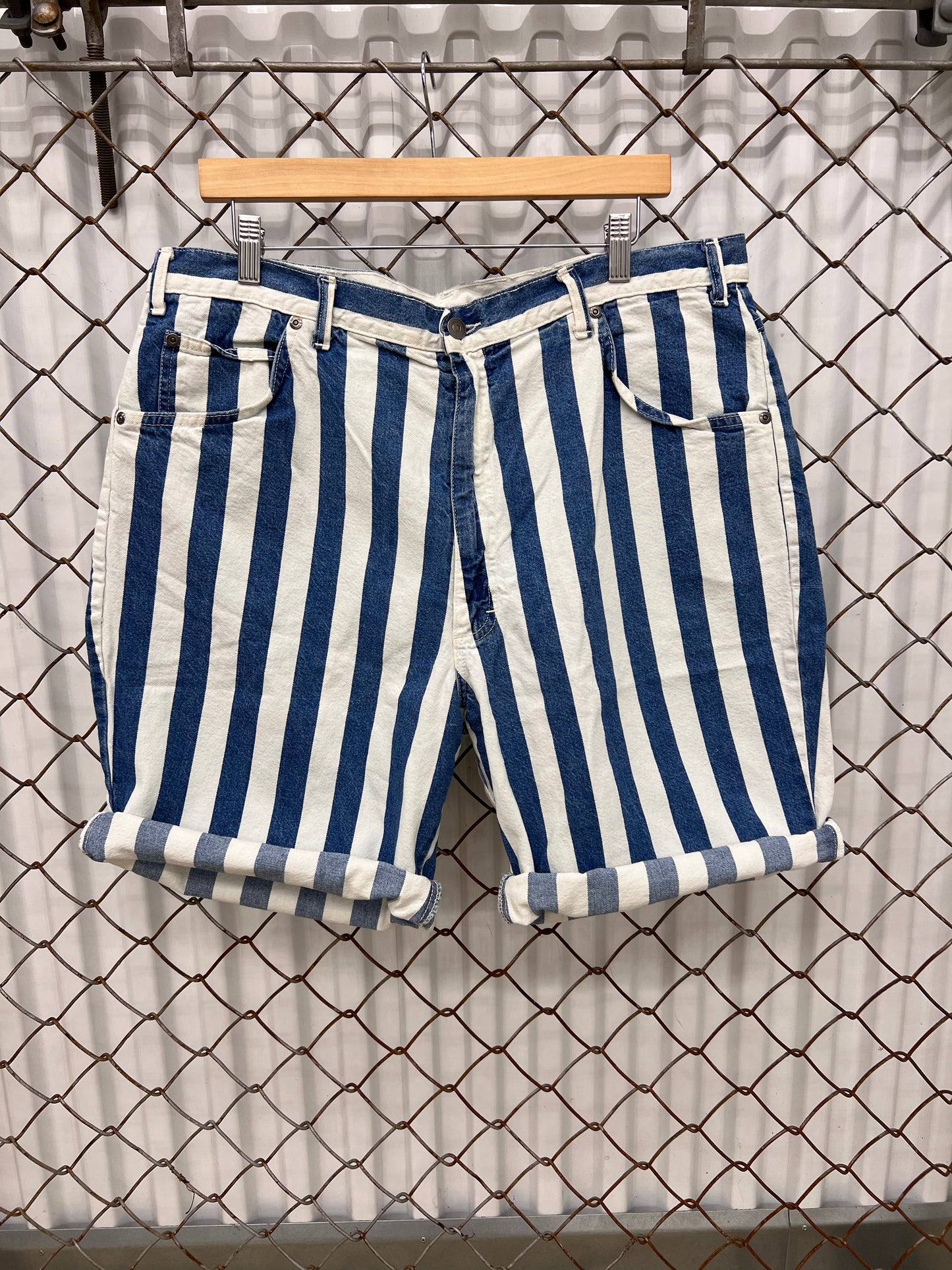 Vintage 90's Vertical Striped Denim Shorts